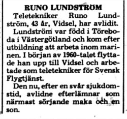 Lundström Runo Vidsel död 30 aug 1975 PT
