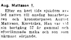 Mattsson August Korsträsk död 22  Juli 1954 NK
