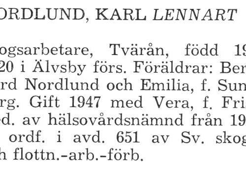 Nordlund Karl Lennart Älvsby Landskommun 1957