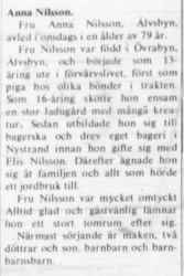 Nilsson Anna Älvsbyn avliden 27  Maj 1972 NK