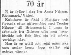 Nilsson Anna Brännmark Vidsel 70 år 12 Aug 1965 PT