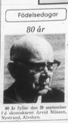 Nilsson Arvid Nystrand 80 år 27 Sept 1976 PT