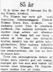 Nilsson Elma Älvsbyn 85 år 26 feb 1965 PT