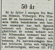 Nilsson Emma Vitberget 50 år 1 okt 1953 PT