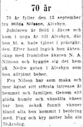 Nilsson Hilda Älvsbyn 70 år 13 Sept 1951 NK