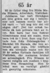 Nilsson Hilda Maria Vistträsk 65 år 15 Juli 1957 PT