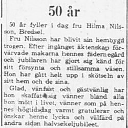 Nilsson Hilma Bredsel 50 år 19 Maj 1965 PT