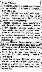 Nilsson Hugo Brukte Älvsbyn död 11 Maj 1964 NK