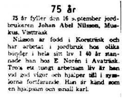Nilsson Johan Abel Muskus 75 år 16 sept 1961 NK