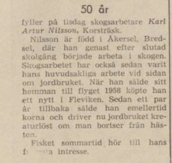 Nilsson Karl Artur Korsträsk 50 år 12 april 1965 NFL