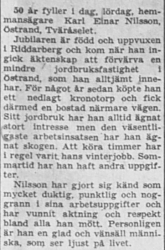Nilsson Karl Einar Östrand Tväråselet 50 år 12 Okt 1957 NSD