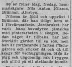 Nilsson Nils Anton Brännan Älvsbyn 80 år 4 dec 1959 NSD