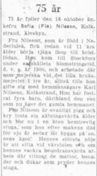 Nilsson Sofia Kolkstrand 75 år 16 okt 1951 NK