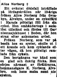 Norberg Alice Älvsbyn död 3  Juni 1953 NK