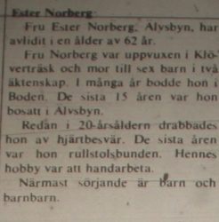 Norberg Ester Älvsbyn död 24 Maj 1975 NK