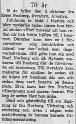 Norberg Ester Övra byn Älvsbyn 70 år 2 Okt 1965 NK