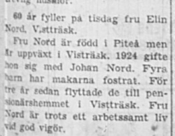 Nord Elin Vistträsk 60 år 18 Jan 1960 NSD