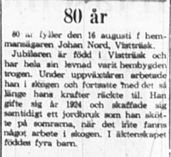 Nord Johan Vistträsk 80 år 16 Aug 1965 PT