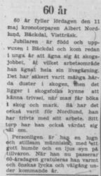 Nordlund Albert Bäckdal 60 år 10 Maj 1957 Pt