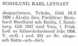 Nordlund Karl Lennart Älvsby Landskommun 1957