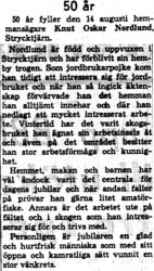Nordlund Knut Oskar Strycktjärn 50 år 14  Aug 1958 NK