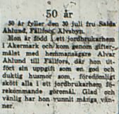 Nordlund Saida Fällfors 50 år 30 juli 1966 NK