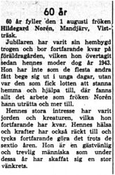 Norén Hildegard Manjärv 60 år 31   Juli 1959 NK