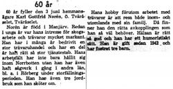 Norén Karl Gottfrid Övre Tväråsel 60 år 3 Juni 1959 NK