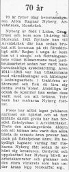 Nyberg Albin Ragnar Arvidsträsk 70 år 22 Maj 1965 PT