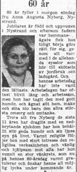Nyberg Anna Augusta Nystrand 60 år 31 Aug 1957 PT