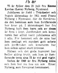 Nyberg Emma Lovisa Nystrand 75 år 19  Juli 1958 Nk