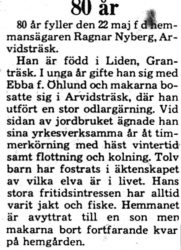 Nyberg Ragnar Arvidsträsk 80 år 21 maj 1975 PT