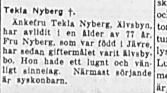 Nyberg Tekla Älvsbyn död 18 feb 1954 Nk