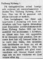 Nyberg Valborg Älvsbyn död 9 Dec 1965 PT