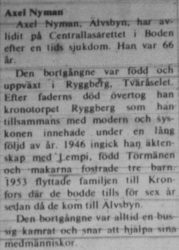 Nyman Axel Älvsbyn död 9 aug 1972 NK