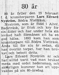 Nyström Lars Edvard Södra Vistträsk 80 år 24 feb 1949 NK
