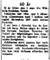Nyström Viktoria Vidsel 60 år 1 Sept 1961 NK