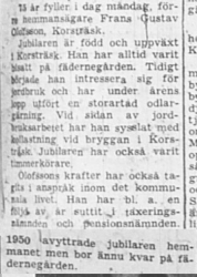 Olofsson Frans Gustaf Korsträsk 75 år 16 Sept 1957 NSD