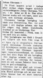 Olofsson Johan Vidsel död 12 Mars 1965 PT