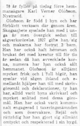 Olofsson Karl Verner Nystrand 70 år 12 Dec 1966 NSD