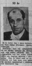 Olovsson Karl Oskar Dalen Vitberget 50 år 28 Feb 1955 NK