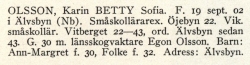 Olsson Betty Från boken Sveriges Småskollärarinnor tryckt 1945