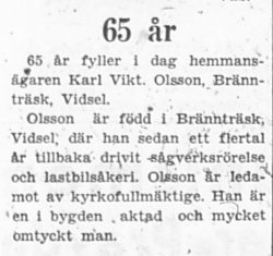 Olsson Karl Viktor Vidsel 65 år 9 Juli 1956 PT