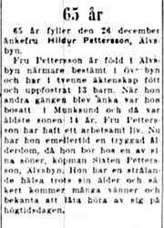 Petterson Hildur 65 år 24 dec 1951 nk