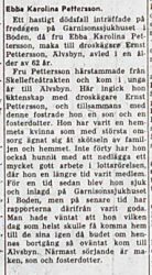 Pettersson Ebba Älvsbyn död 17 dec 1956 NK