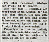 Pettersson Ebba Älvsbyn död 19 dec 1956 NK