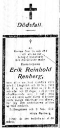 Renberg Erik Reinhold Död 24 nov 1919 PT