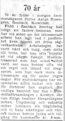 Renberg Petter Anton Rosengren Renbäck Korsträsk 70 år 26 Sept 1957 PT