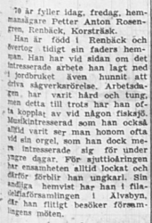 Renberg Petter Anton Rosengren Renbäck Korsträsk 70 år 27 Sept 1957 NSD