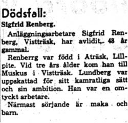 Renberg Sigfrid Vistträsk död 14  Aug 1958 NK